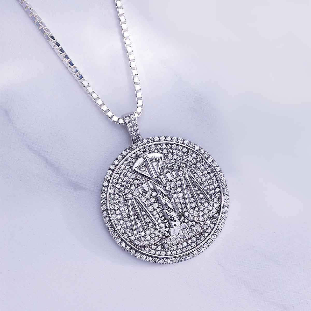 Scale of Justice Necklace Iced Out Weight Balance Scale Pendant Libra Jewelry