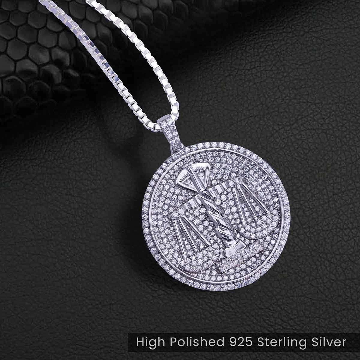Scale of Justice Necklace Iced Out Weight Balance Scale Pendant Libra Jewelry