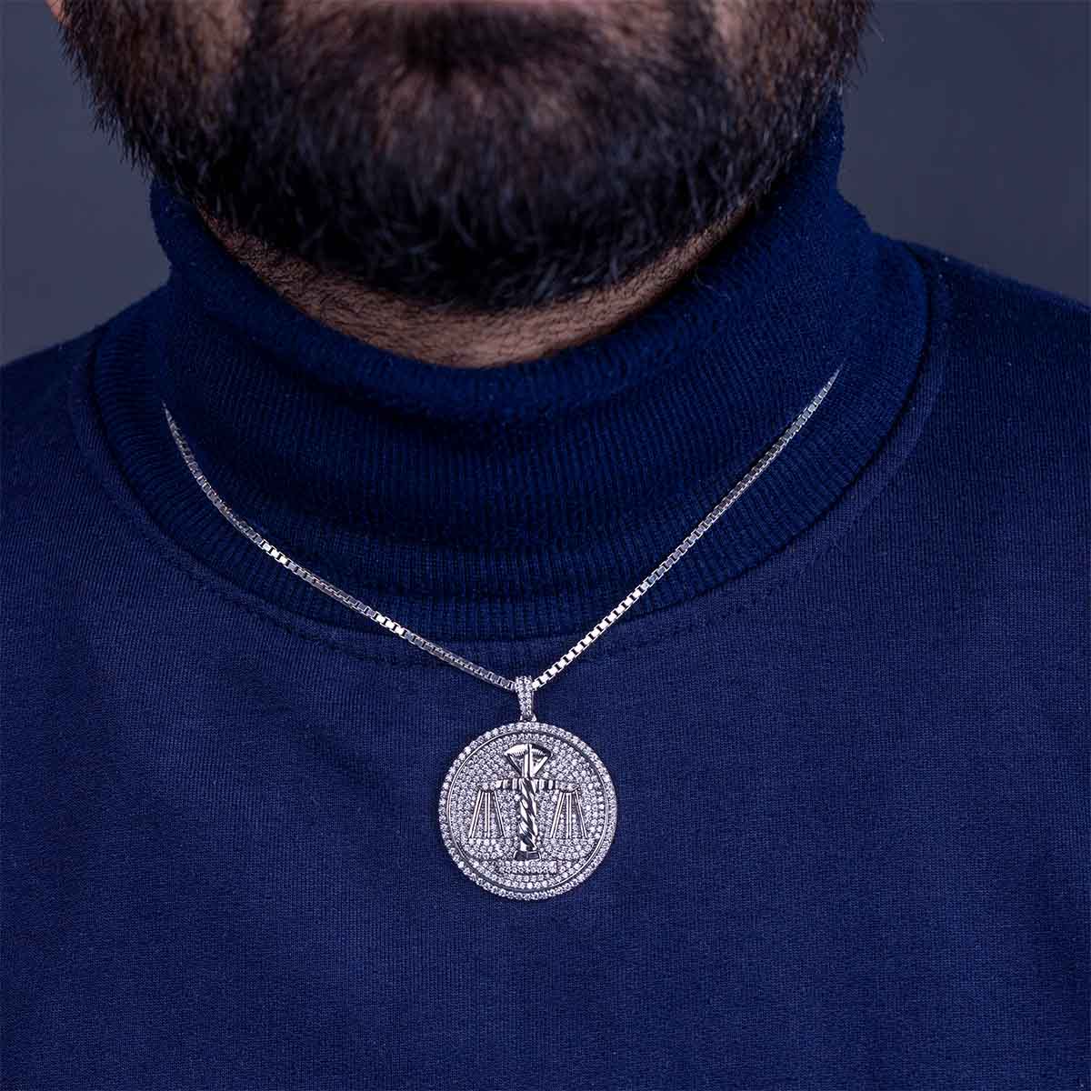Scale of Justice Necklace Iced Out Weight Balance Scale Pendant Libra Jewelry