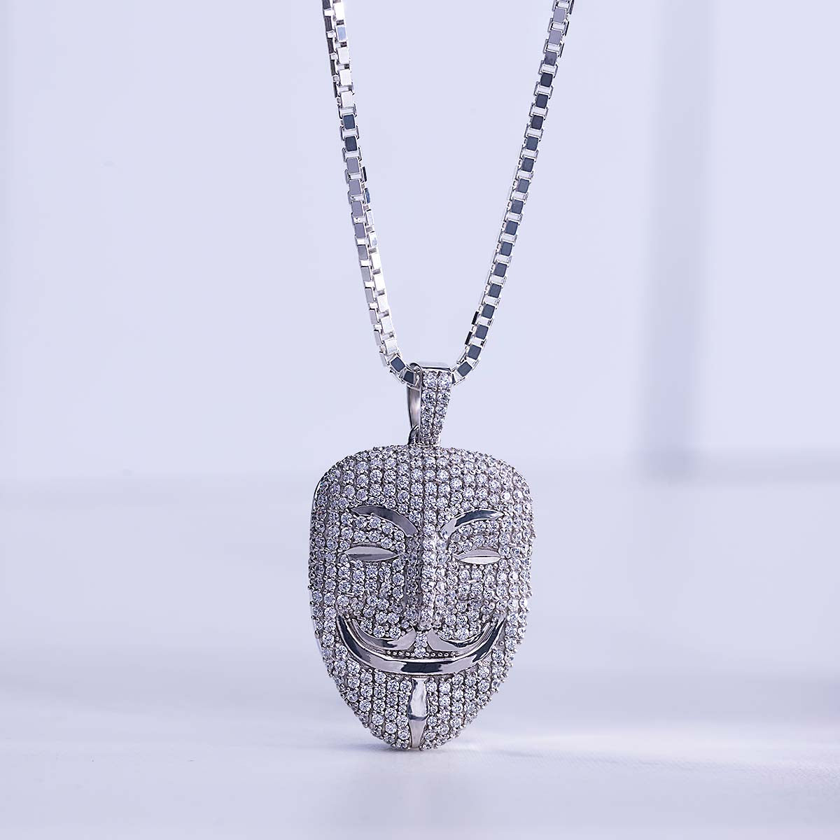 Vendetta Mask Necklace Iced Out Anonymous Mask Pendant