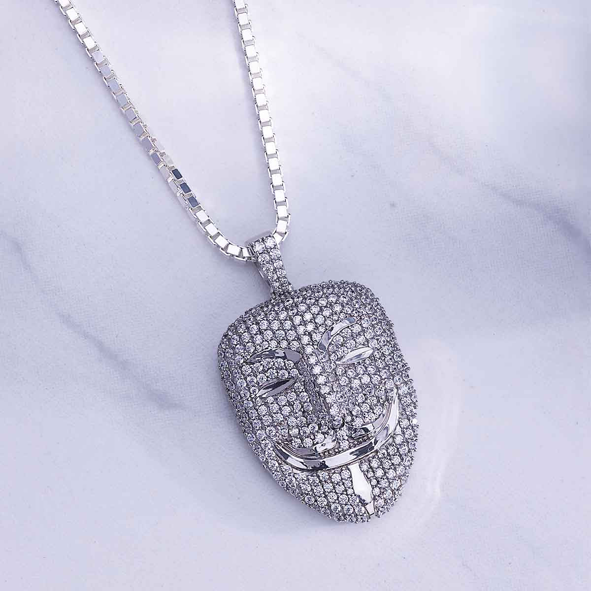 Vendetta Mask Necklace Iced Out Anonymous Mask Pendant