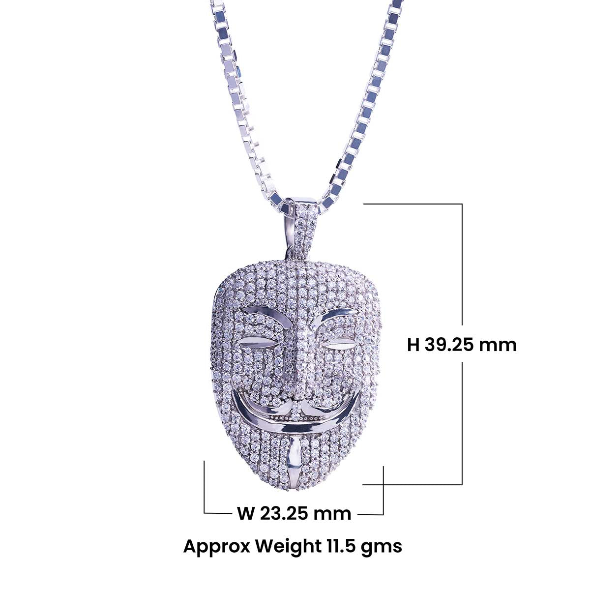 Vendetta Mask Necklace Iced Out Anonymous Mask Pendant
