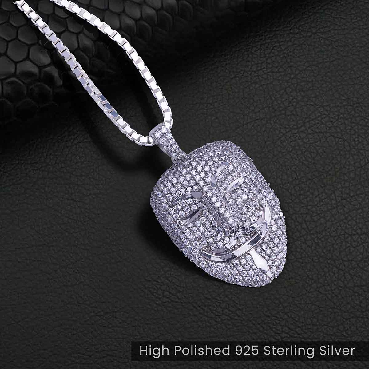 Vendetta Mask Necklace Iced Out Anonymous Mask Pendant