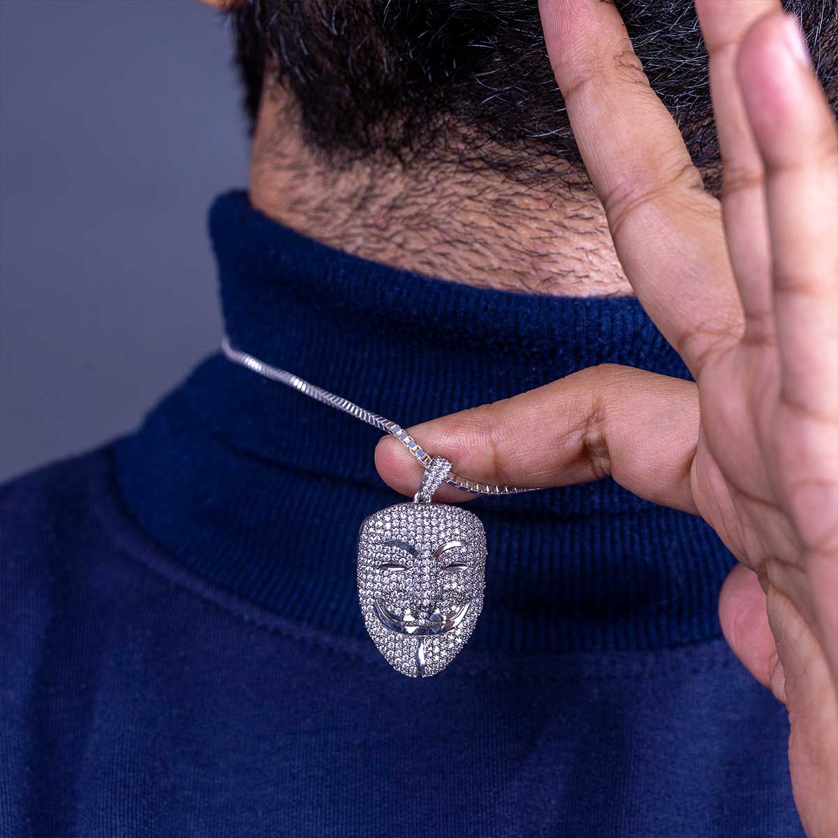 Vendetta Mask Necklace Iced Out Anonymous Mask Pendant