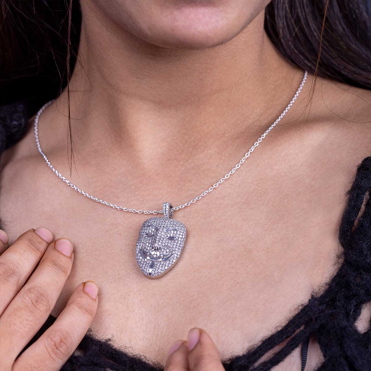 Vendetta Mask Necklace Iced Out Anonymous Mask Pendant
