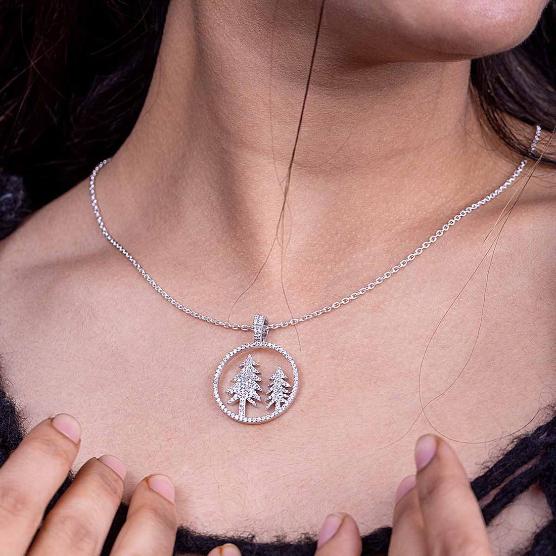 Christmas Tree Necklace Iced Out Xmas Tree Pendant Winter Holiday Jewelry