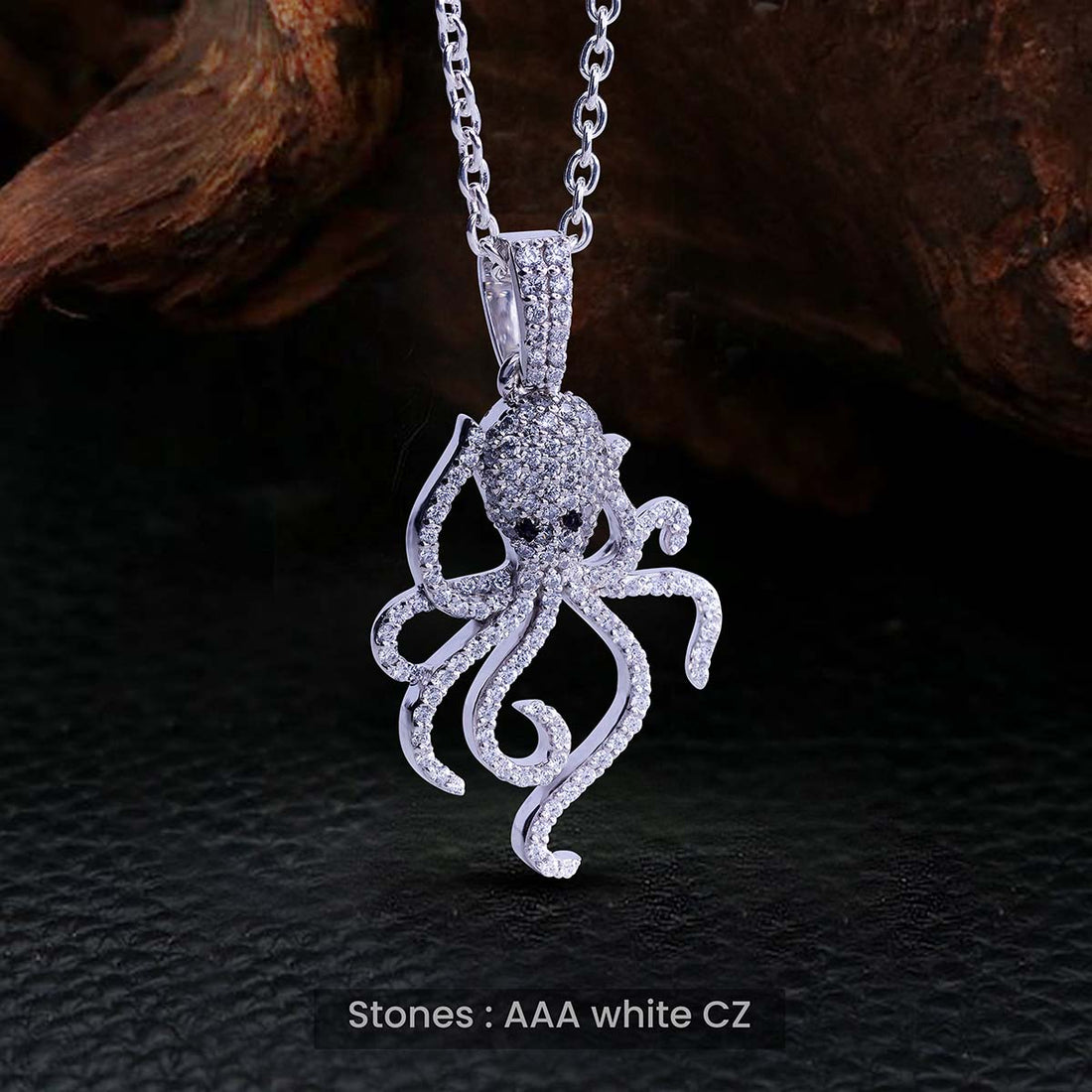 Iced Out Octopus Necklace in Sterling Silver Sea Animal Jewelry