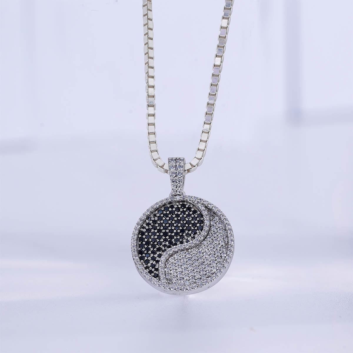 Yin Yang Pendant Necklace Black and White Diamonds Iced Out