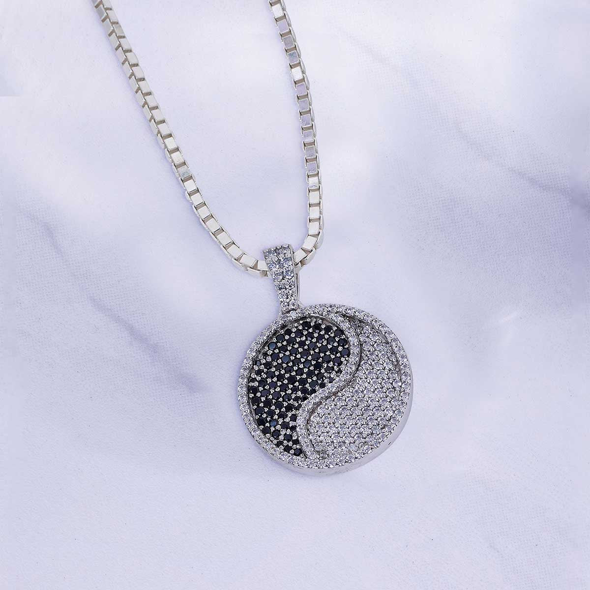 Yin Yang Pendant Necklace Black and White Diamonds Iced Out