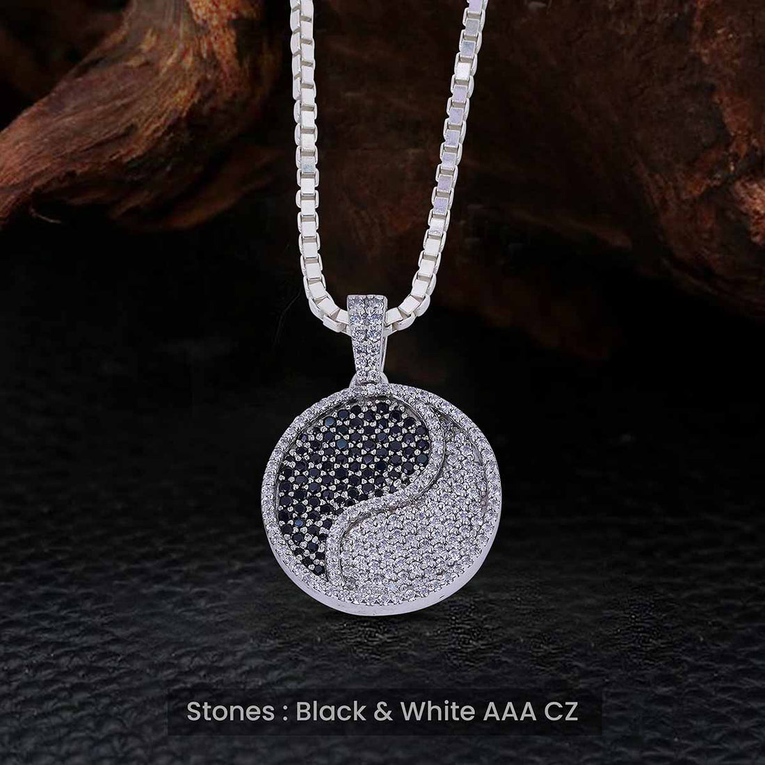 Yin Yang Pendant Necklace Black and White Diamonds Iced Out