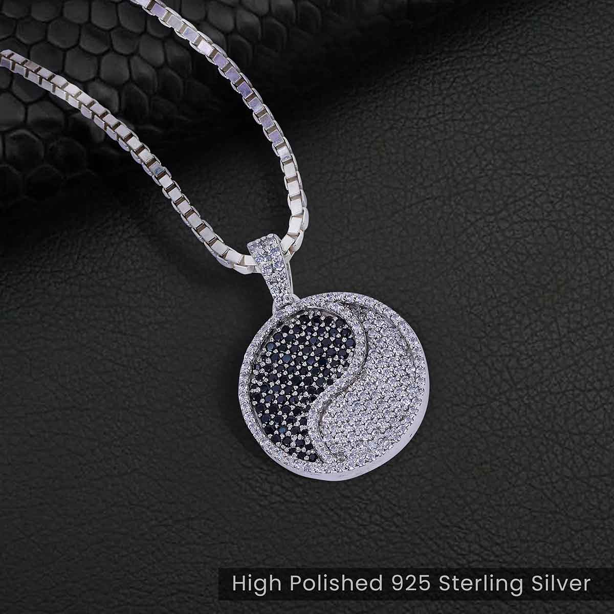 Yin Yang Pendant Necklace Black and White Diamonds Iced Out