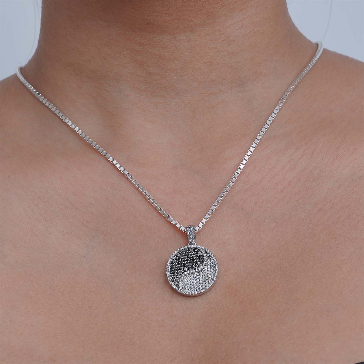Yin Yang Pendant Necklace Black and White Diamonds Iced Out