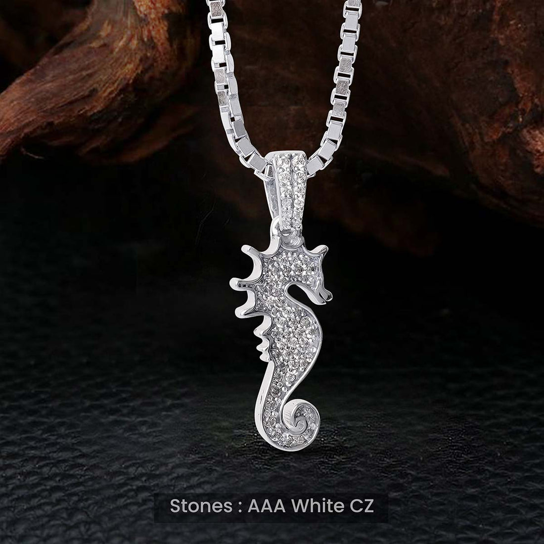 Seahorse Pendant Necklace Iced out Ocean Jewelry Sterling Silver