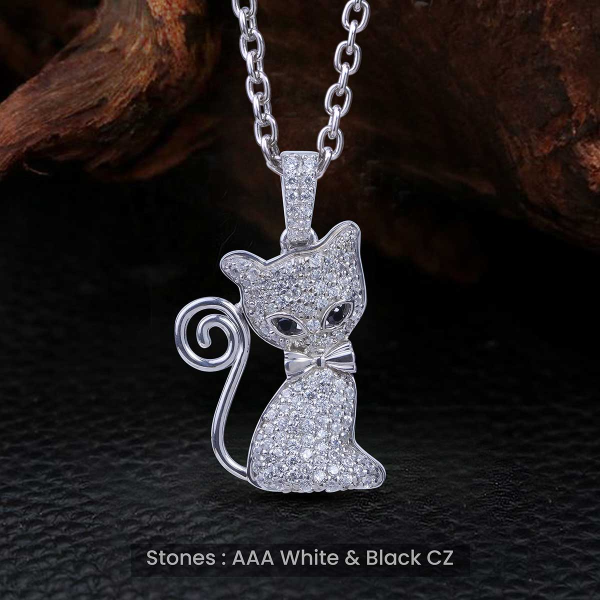 Iced Out Cat Pendant Necklace for Girls 925 Silver Kitty Jewelry