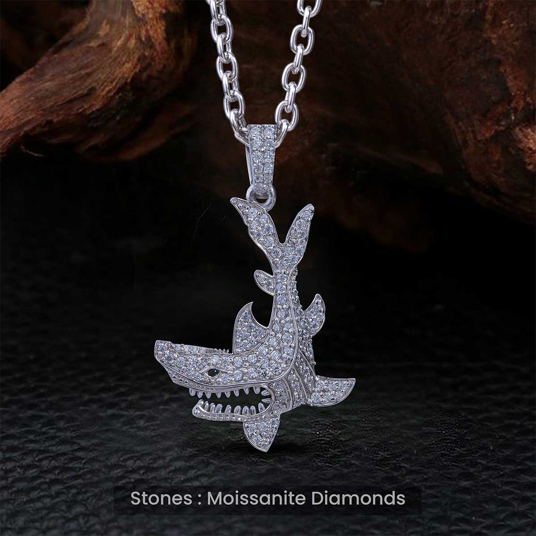 Shark Necklace Moissanite Iced Out Shark Pendant with Chain
