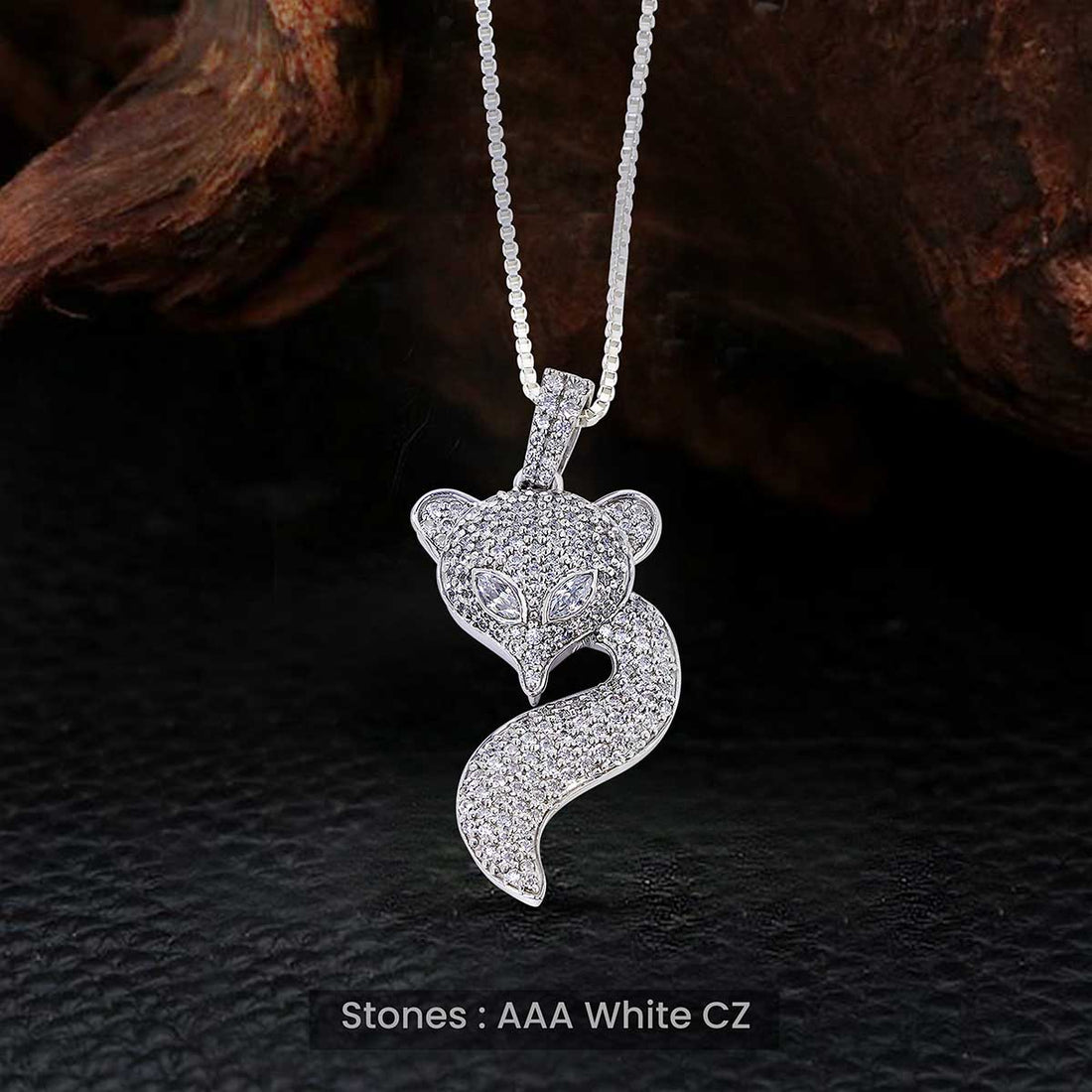Diamond Fox Pendant Necklace Iced Out Animal Jewelry Silver