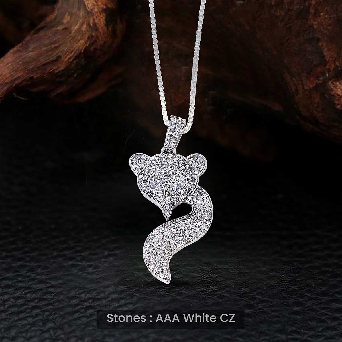 Diamond Fox Pendant Necklace Iced Out Animal Jewelry Silver