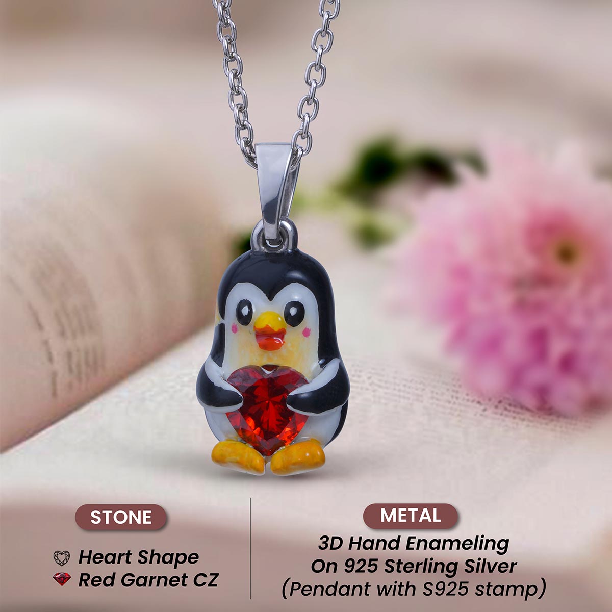 Penguin Necklace for Kids 3D Enamel Pendant Kawaii Jewelry