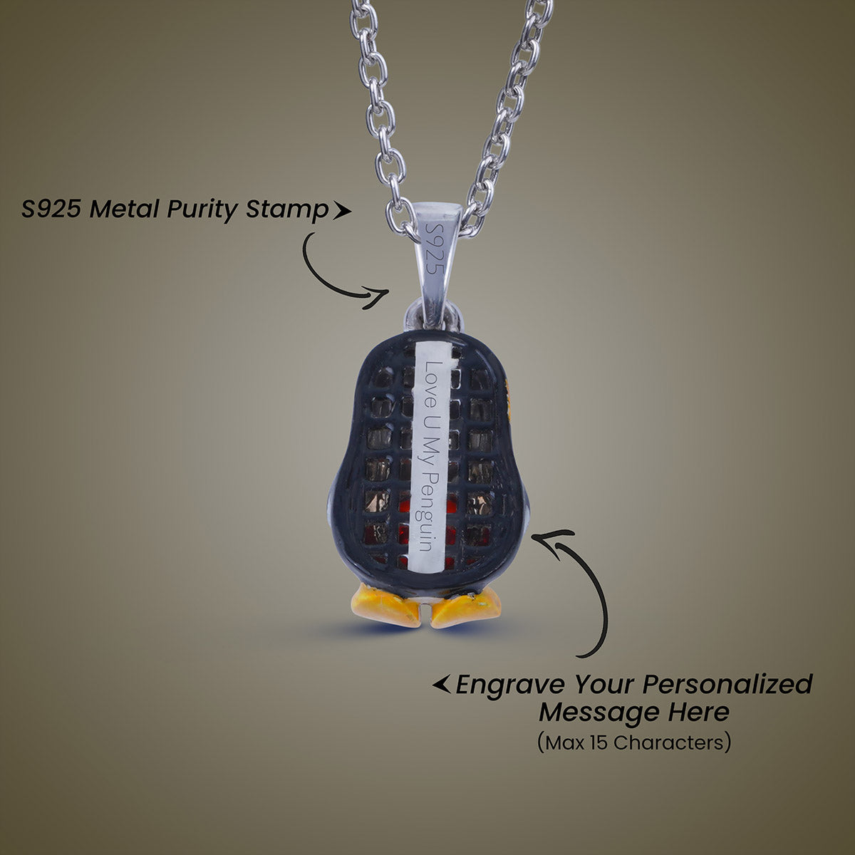 Penguin Necklace for Kids 3D Enamel Pendant Kawaii Jewelry