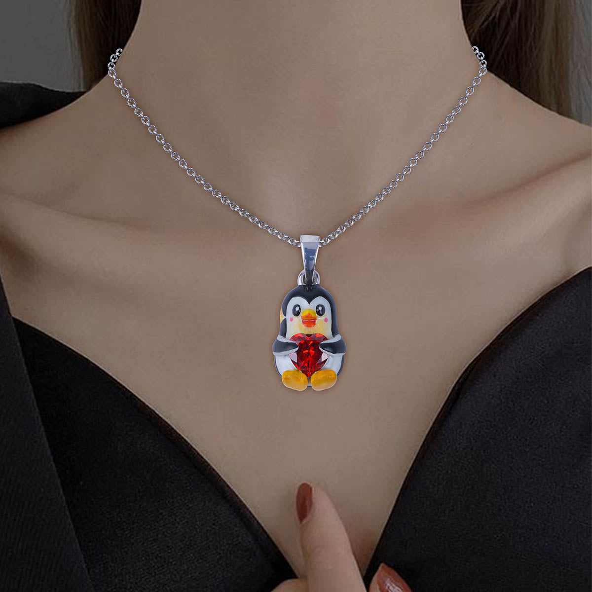 Penguin Necklace for Kids 3D Enamel Pendant Kawaii Jewelry