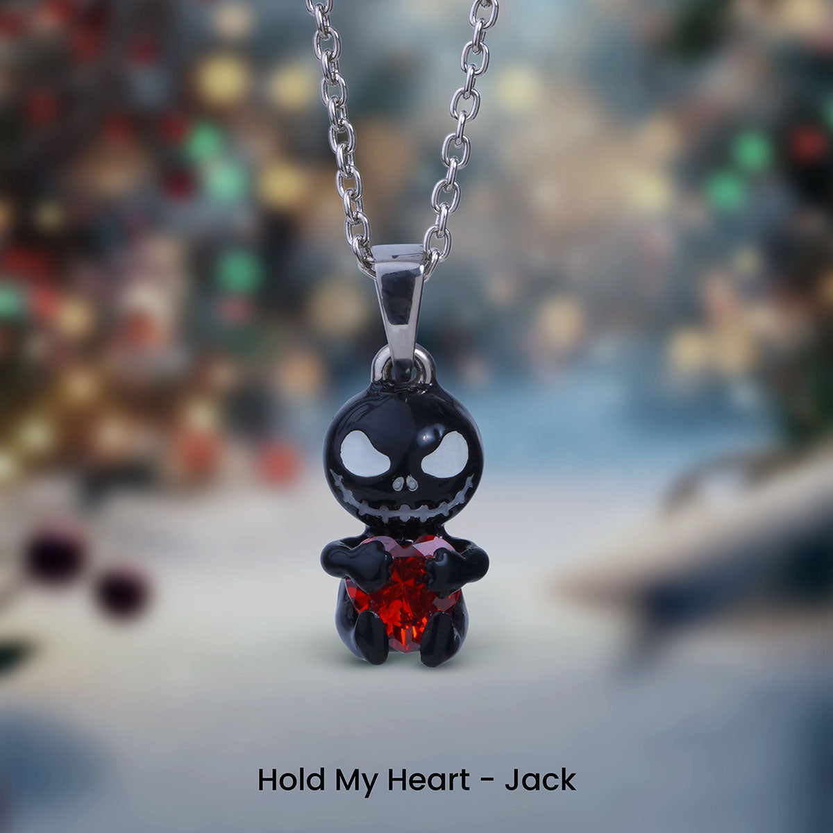 Jack Pendant Necklace 3D Black Enamel Trick or Treat Halloween Jewelry