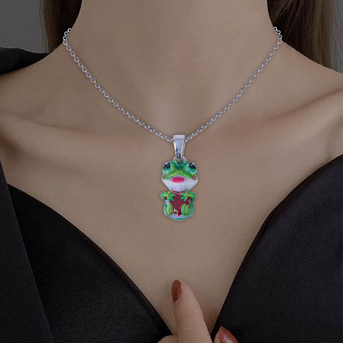 Kawaii Frog Pendant Necklace Toad Charm Playful Kids Jewelry