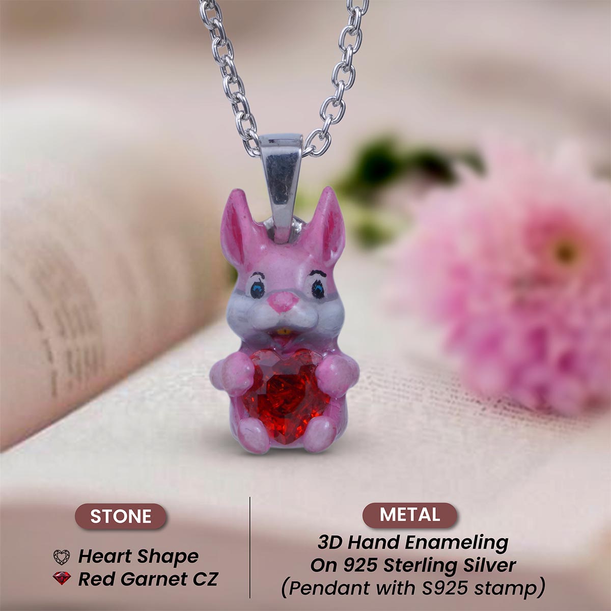 Bunny Necklace Pink Rabbit Pendant Kawaii Jewelry for Kids Girls