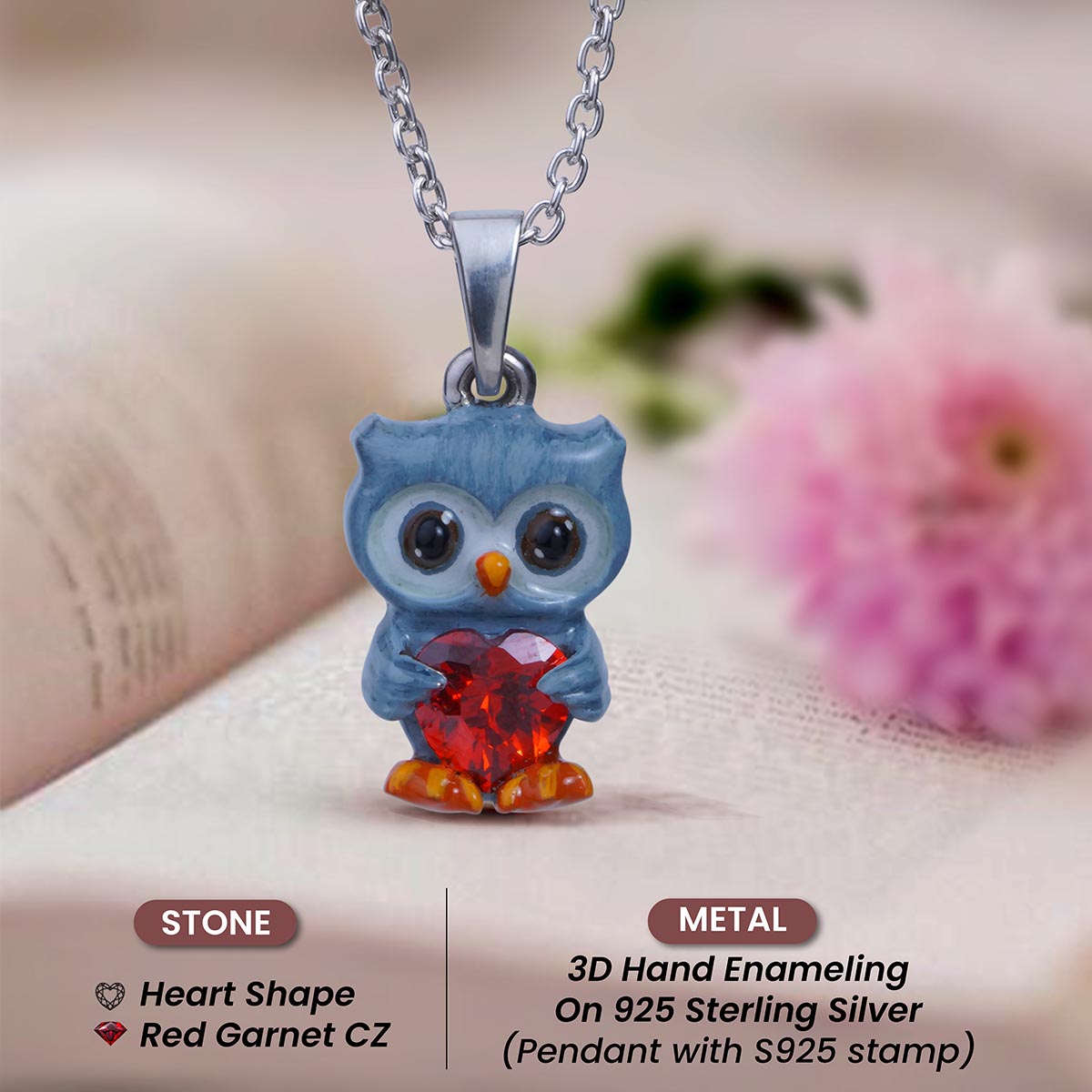 Cute Owl Pendant Necklace for Kids Hold My Heart Owl Jewelry