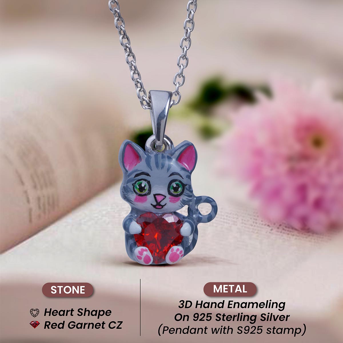 Cute Cat Pendant Necklace 3D Enamel Kitten Jewelry Pet lover gift