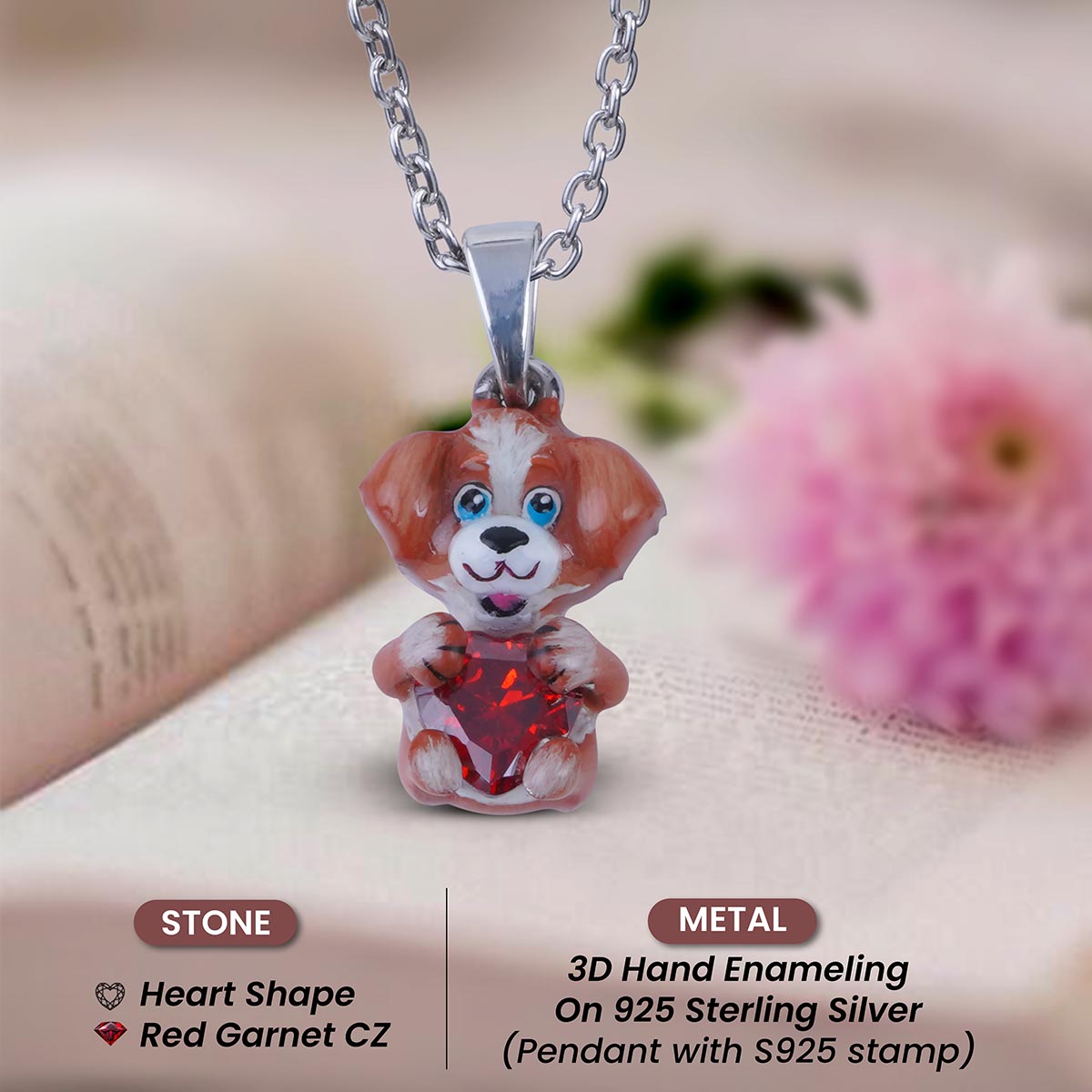 Dog Pendant Necklace for Teens Animal Pet Charm 3D Enamel