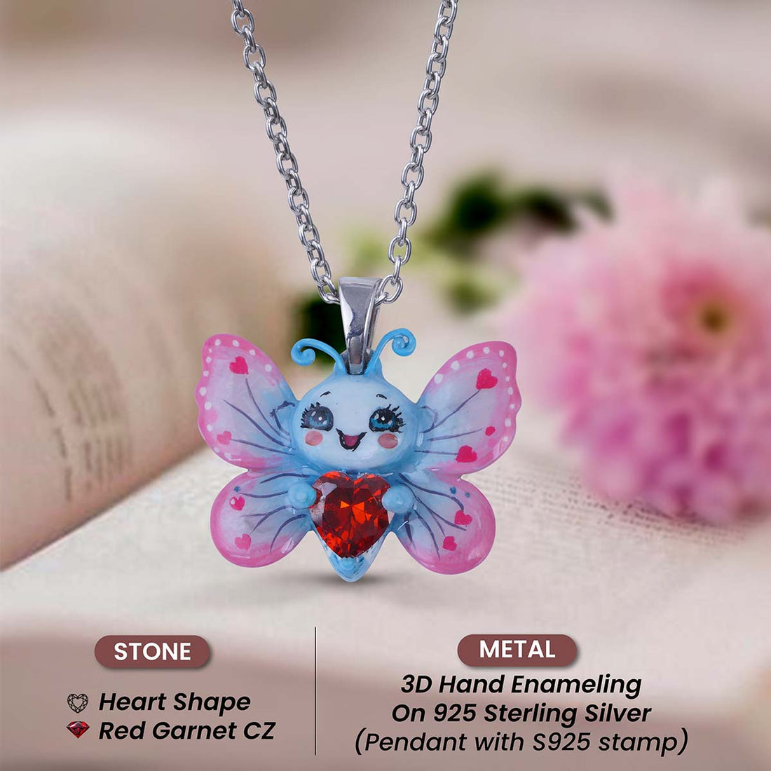 3D Butterfly Pendant Necklace for Girls Kids Jewelry Kawaii Charm