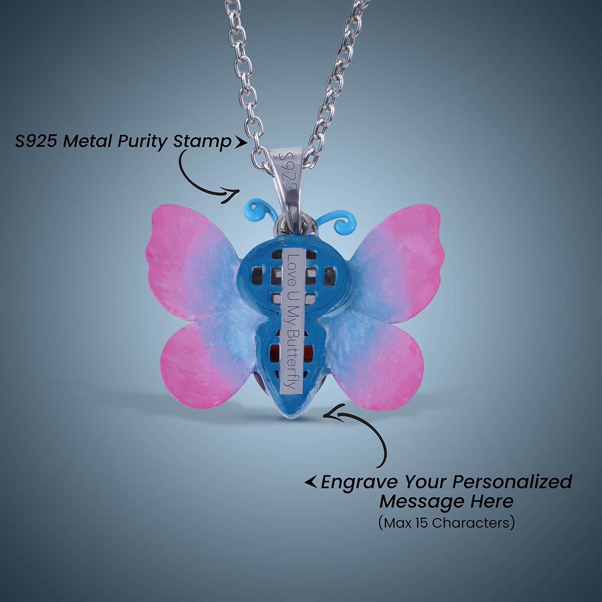 3D Butterfly Pendant Necklace for Girls Kids Jewelry Kawaii Charm