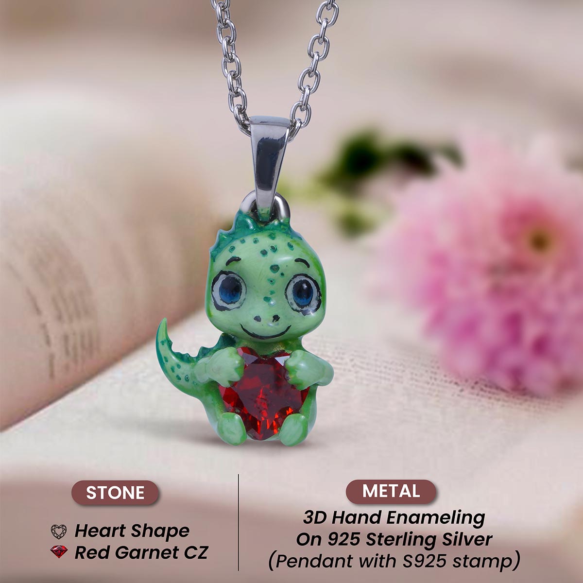 Baby Dinosaur Pendant Necklace Fairytale Charm Kawaii Jewelry