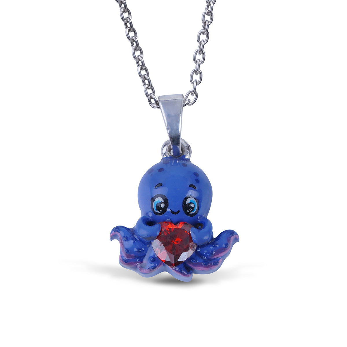 Blue Enamel Octopus Pendant Necklace for Kids Beach Jewelry