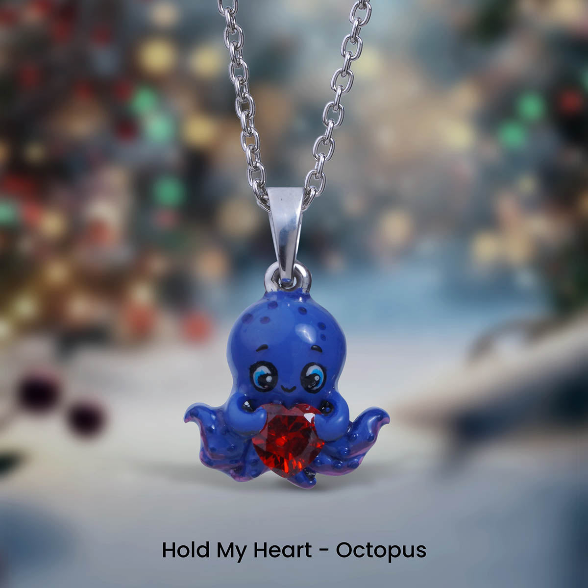 Blue Enamel Octopus Pendant Necklace for Kids Beach Jewelry