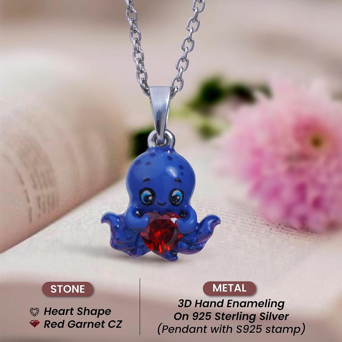 Blue Enamel Octopus Pendant Necklace for Kids Beach Jewelry