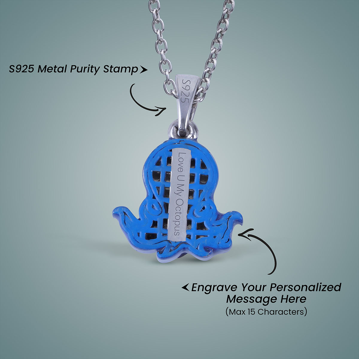 Blue Enamel Octopus Pendant Necklace for Kids Beach Jewelry