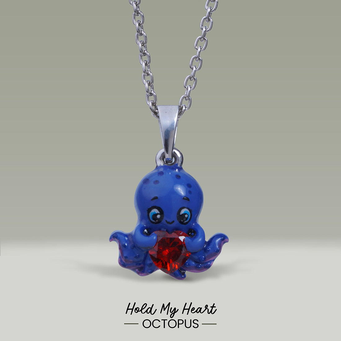 Blue Enamel Octopus Pendant Necklace for Kids Beach Jewelry