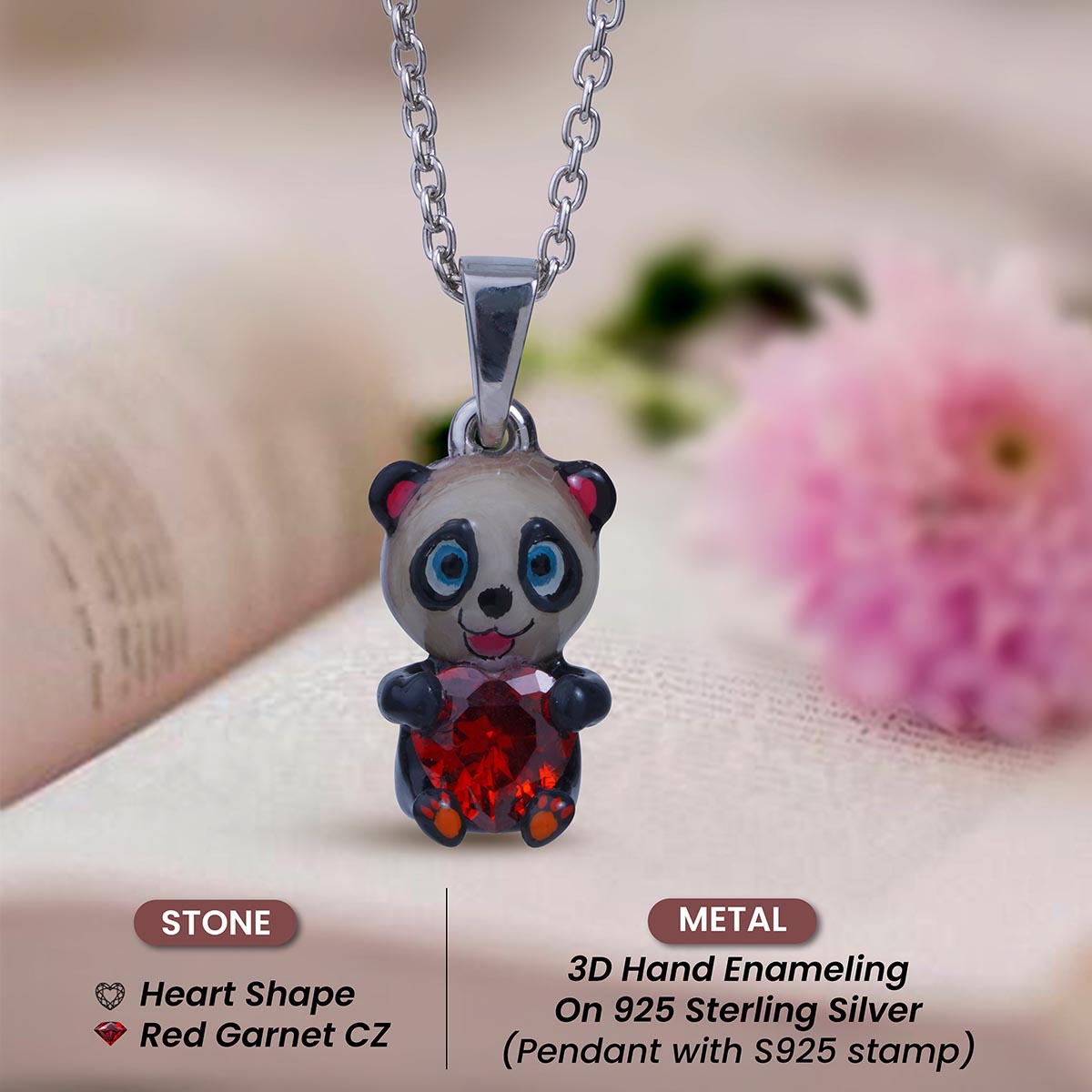 Kawaii Panda Pendant Necklace 3D Enamel Cute Gift for Daughter