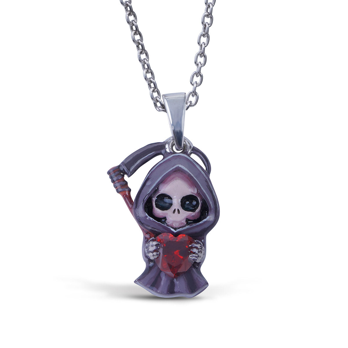 Grim Reaper Pendant Necklace 3D Enamel Skeleton Scythe Gothic Halloween Jewelry