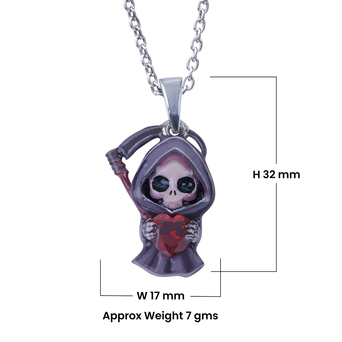 Grim Reaper Pendant Necklace 3D Enamel Skeleton Scythe Gothic Halloween Jewelry