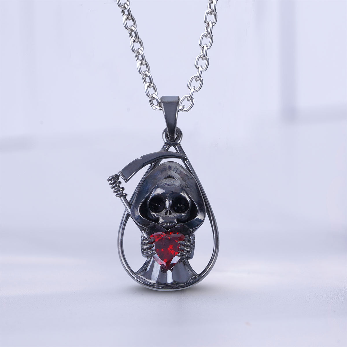 Grim Reaper Necklace Skeleton Scythe Gothic Halloween Jewelry
