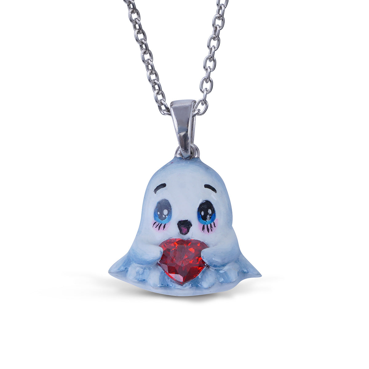 Cute Ghost Pendant Necklace 3D Enamel Gothic Halloween Gift