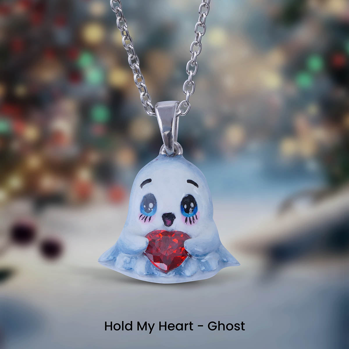 Cute Ghost Pendant Necklace 3D Enamel Gothic Halloween Gift