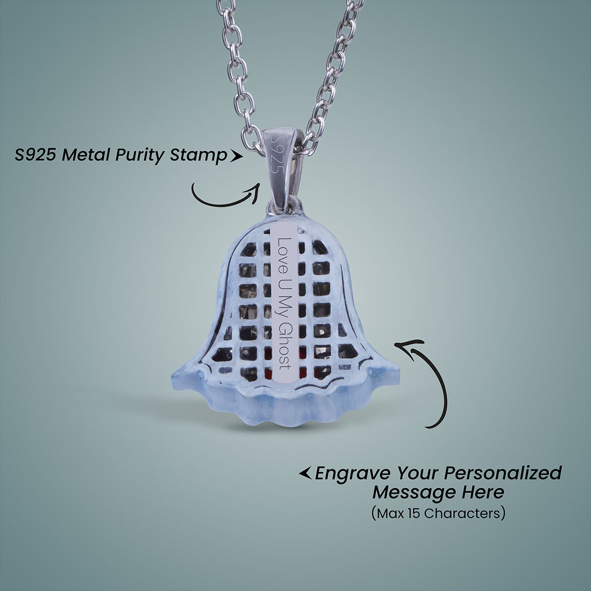 Cute Ghost Pendant Necklace 3D Enamel Gothic Halloween Gift