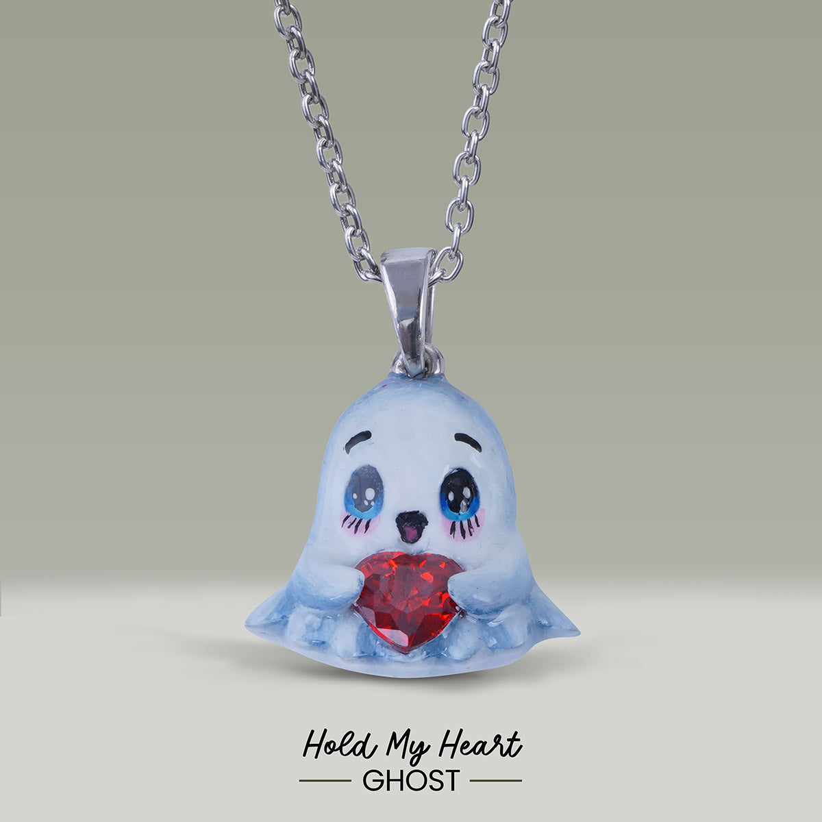 Cute Ghost Pendant Necklace 3D Enamel Gothic Halloween Gift
