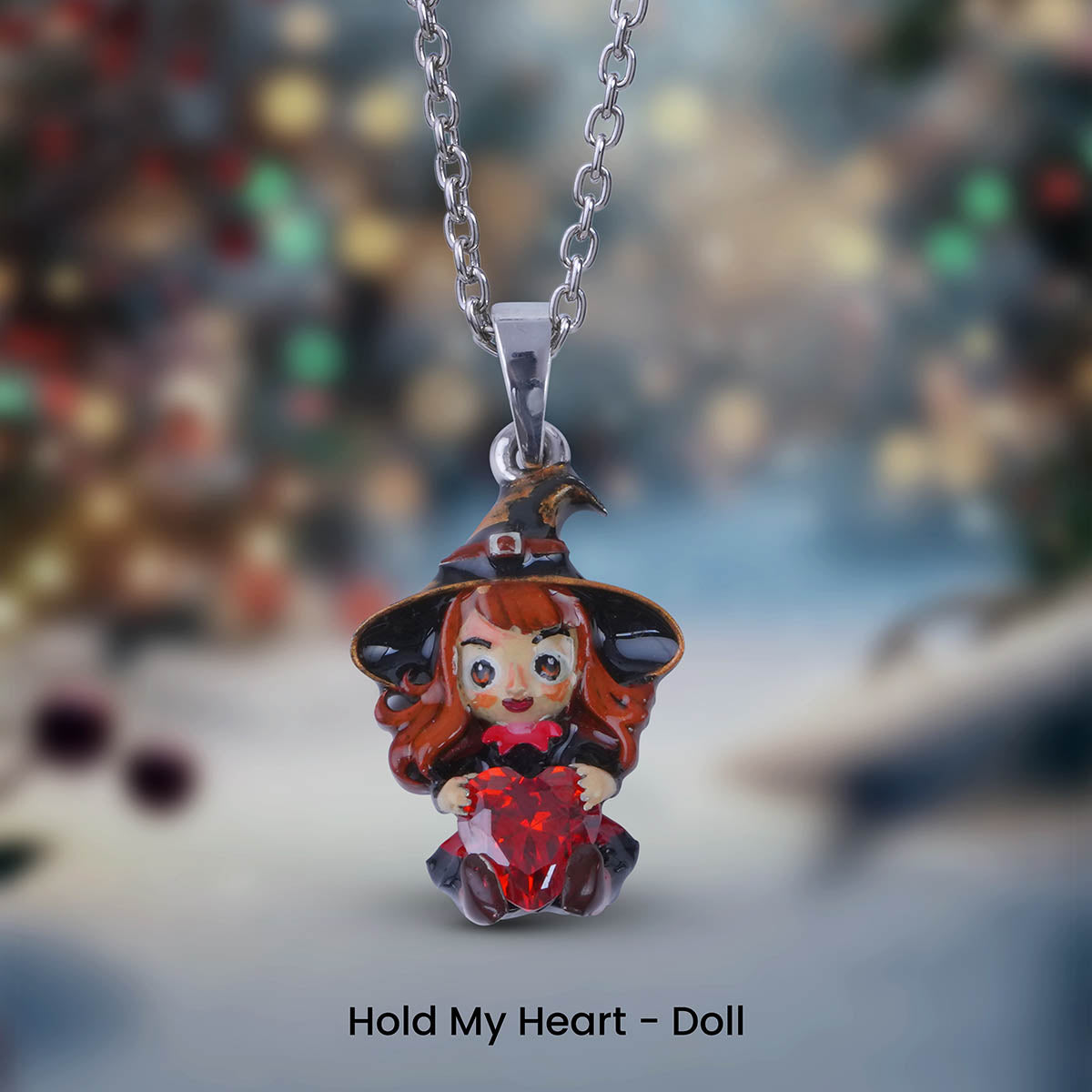 Witch Doll Pendant Necklace Gothic Charm Halloween Jewelry