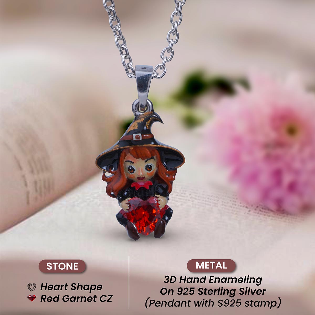 Witch Doll Pendant Necklace Gothic Charm Halloween Jewelry