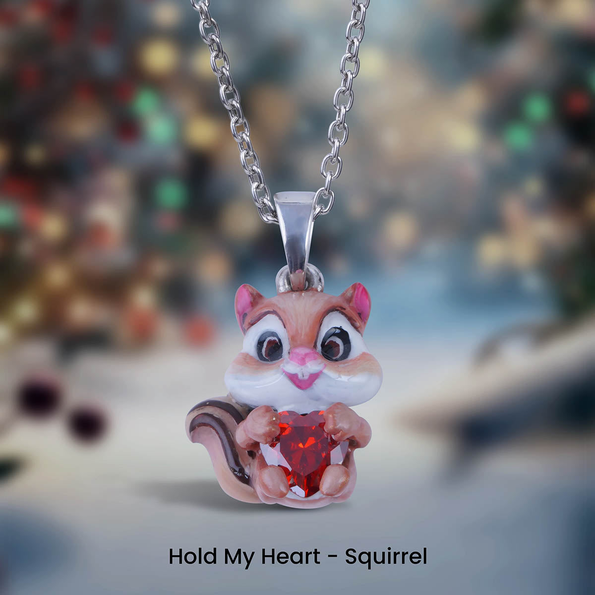 Squirrel Pendant Necklace for Girls Kids 3D Enamel Nutty Jewelry