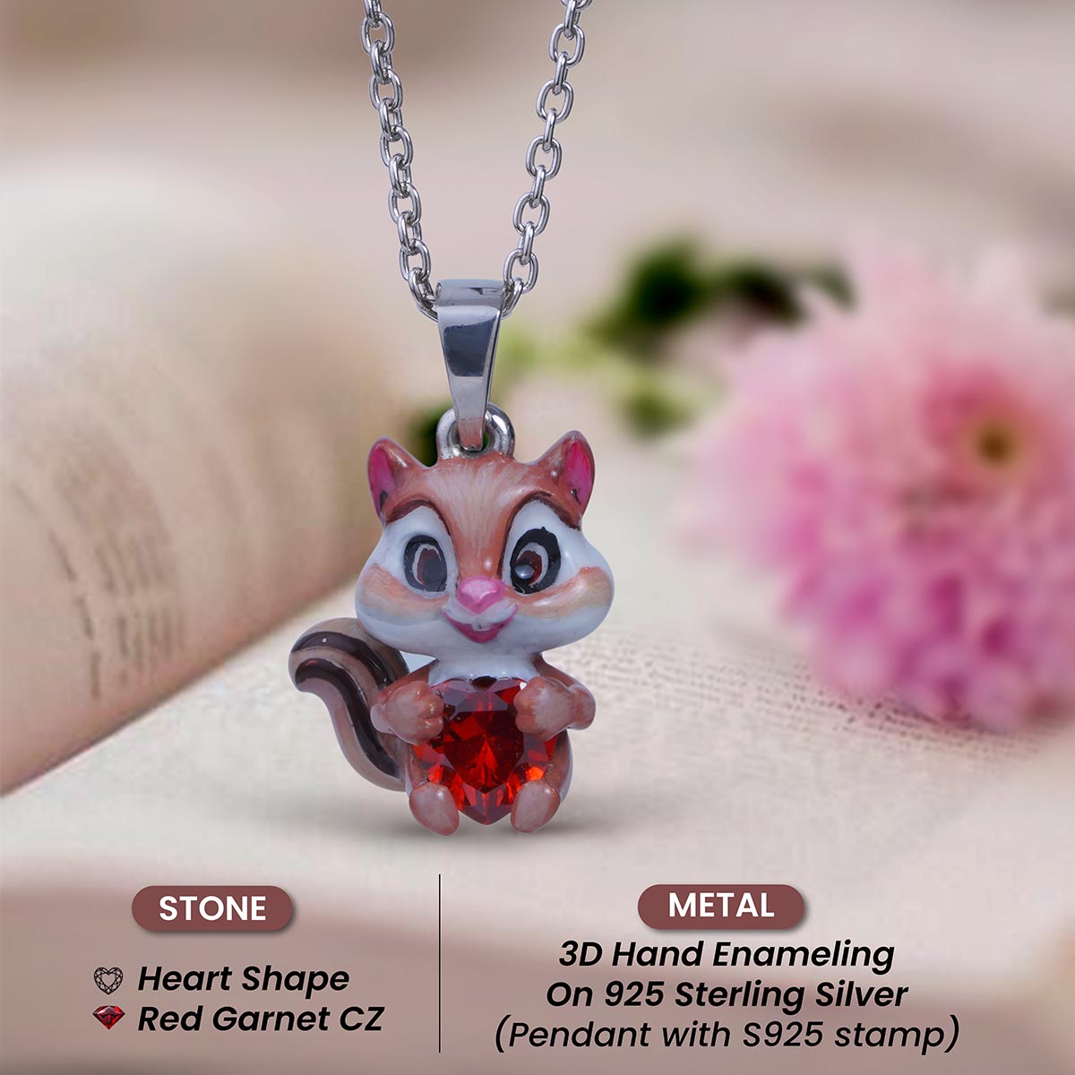 Squirrel Pendant Necklace for Girls Kids 3D Enamel Nutty Jewelry